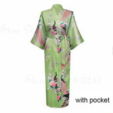 Women Long Robe Peacock Satin Print Nightgown