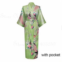 Women Long Robe Peacock Satin Print Nightgown