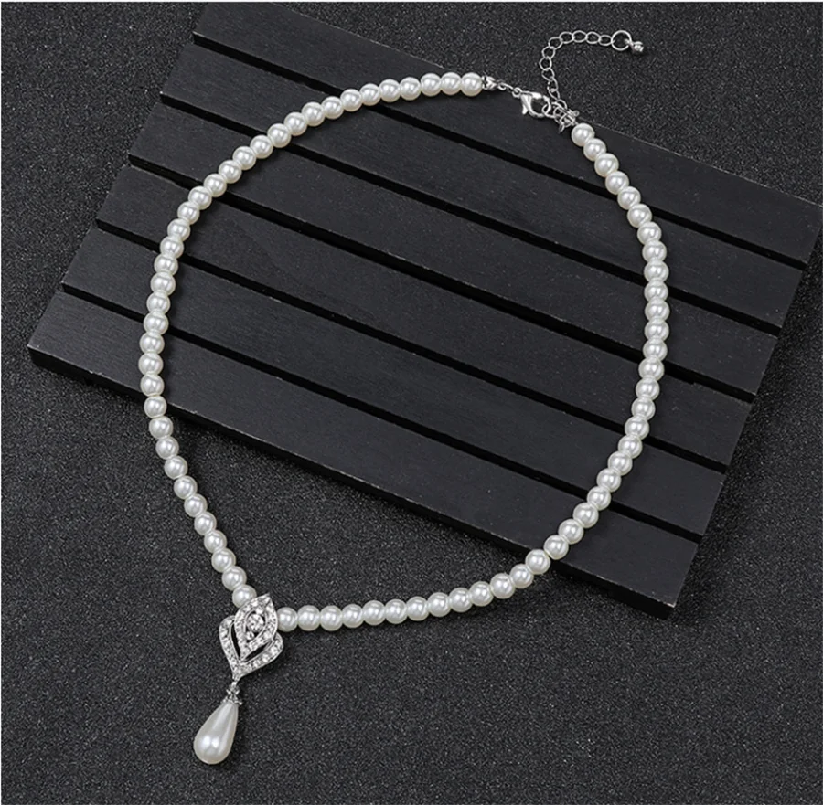 Personality flower Pearl Wedding Necklace Earring