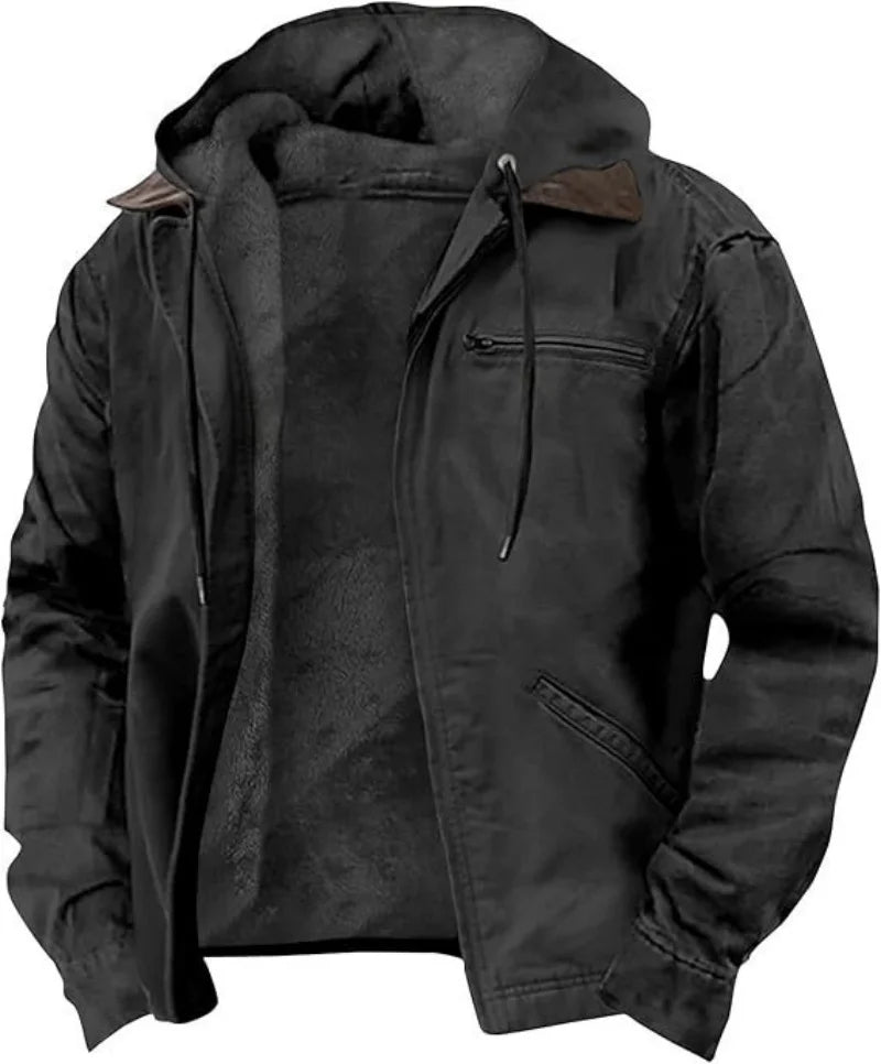Men's Solid-Color Hooded Cotton Jacket