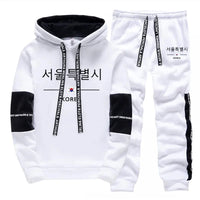 Mens Tracksuit Print Casual Sweatshirts Sportswear Outdoors Sports Jogging Mens Clothing Single Piece Hoodie Pants Korean Style