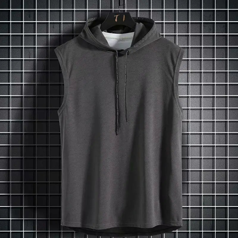 Men Tie Collar Hooded Sleeveless Vest