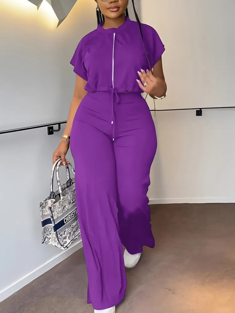 Women Casual Round Neck Drawstring Set