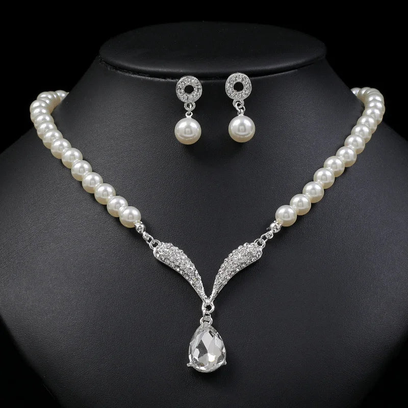 Personality flower Pearl Wedding Necklace Earring