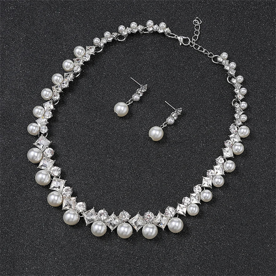 Personality flower Pearl Wedding Necklace Earring