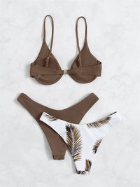 Solid Print Sling Sexy Thong Bikinis Set