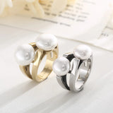 Elegant Shell Simulated Pearl Rings for Women