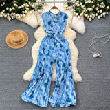 Summer Elegant Abstract Print High Jumpsuit