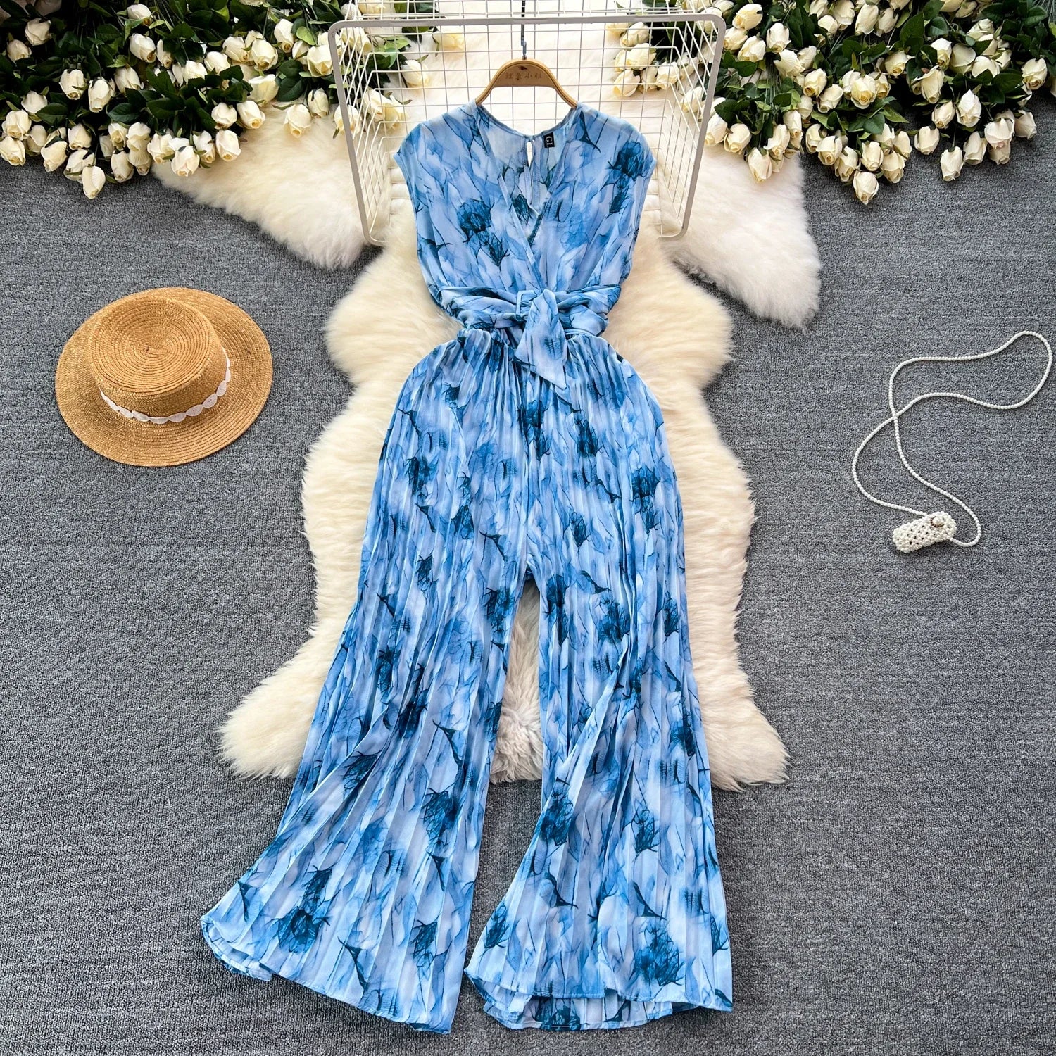 Summer Elegant Abstract Print High Jumpsuit