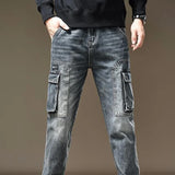 Men Straight Cowboy Cargo Pants with Pockets