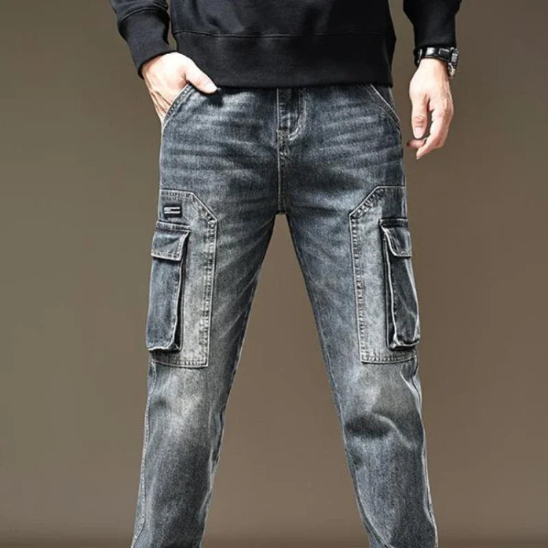 Men Straight Cowboy Cargo Pants with Pockets