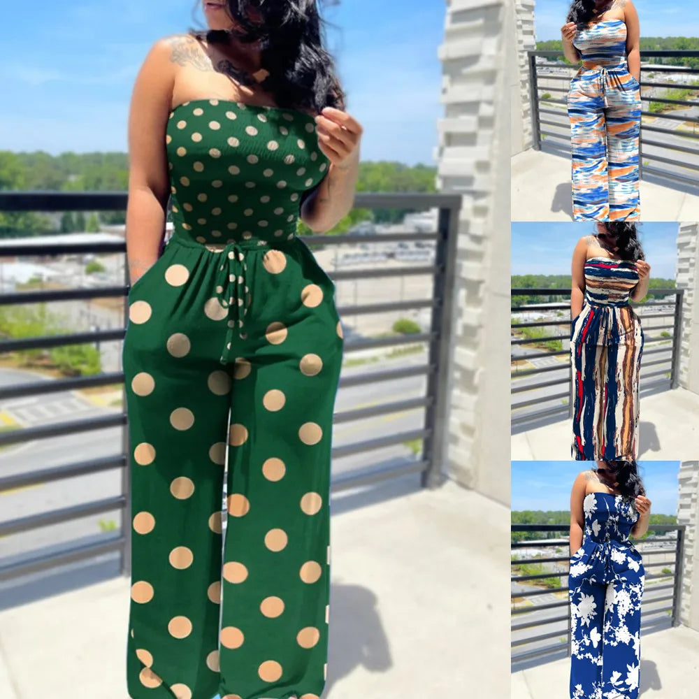 Casual Polka Dot Off Shoulder Jumpsuits