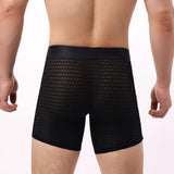 Fashion Ice Silk Underwear Long Leg Boxer Shorts For Man EUR Size Summer Thin Quick Dry Panties Lace Sexy Lengthen Underpants