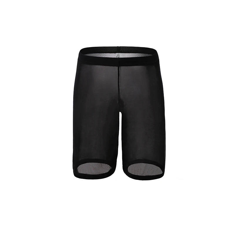 Mens Boxer Shorts Long Leg Breathable Sheer Mesh Trunks Sports Training Quick-drying Boxers SeeThrough Bottoms Sportswear