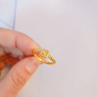 24K Real Gold Square Sugar Citrine Ring for Ladies
