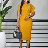 Africa Zipper Short Sleeve round-Neck Solid Color Knee Length Church Dresses