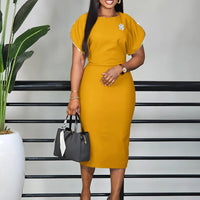 Africa Zipper Short Sleeve round-Neck Solid Color Knee Length Church Dresses