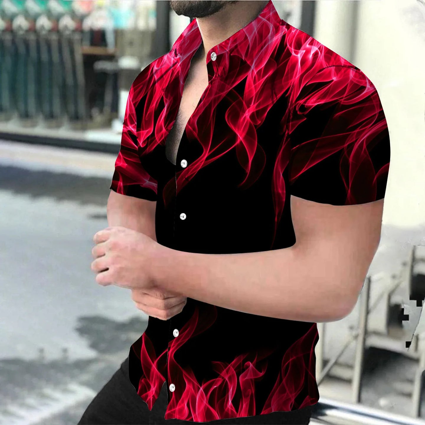 3D Flame Breathable Short Sleeve Shirt
