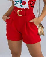 Sleeveless Halter Neck Floral Print Two-Piece Set