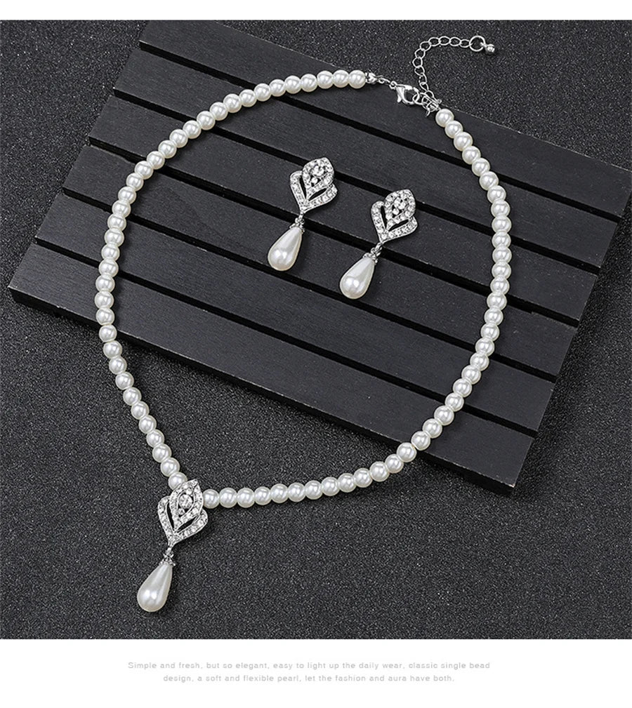 Personality flower Pearl Wedding Necklace Earring