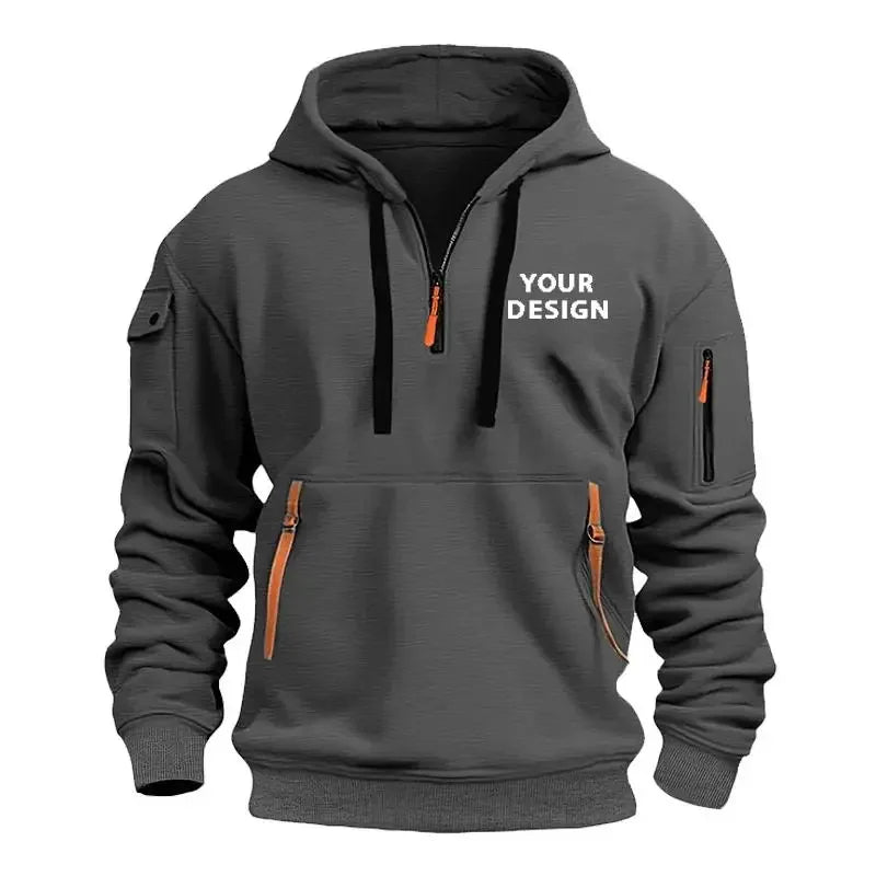 Men's Sports Zipper Arm Pocket Loose Casual Sweatshirt