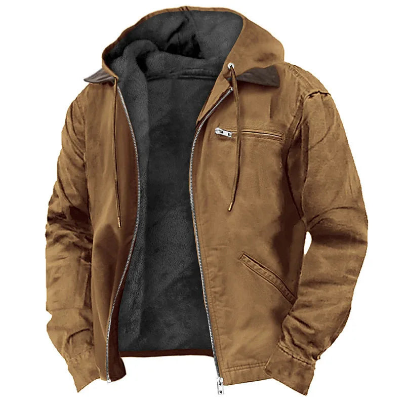 Men's Solid-Color Hooded Cotton Jacket