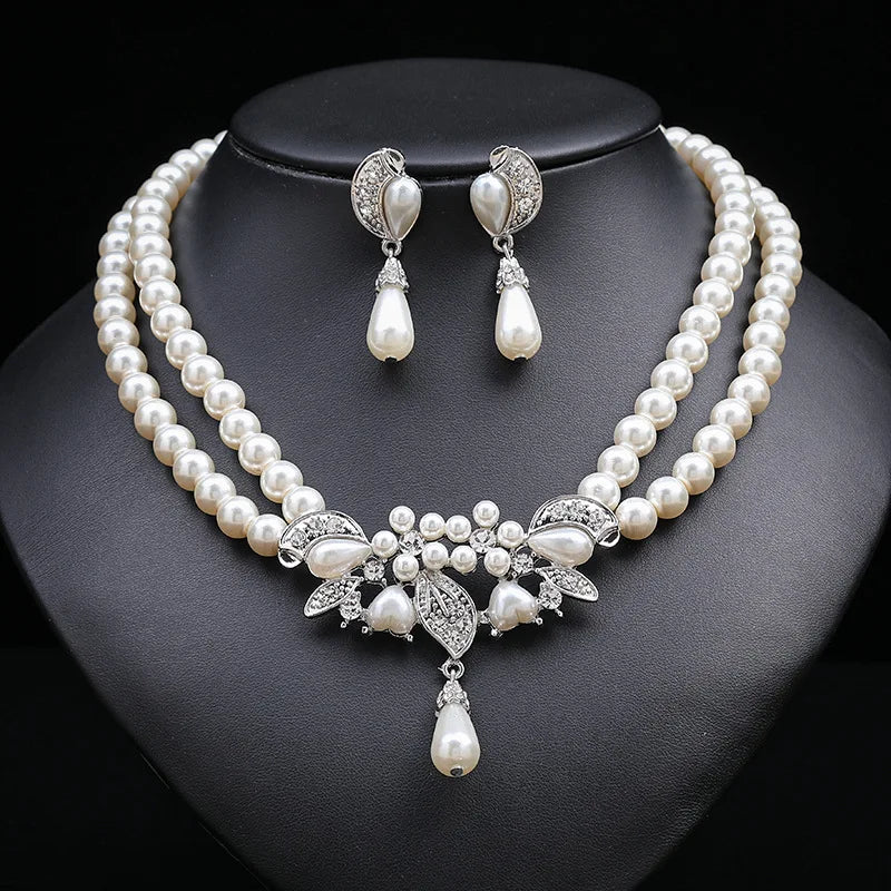 Personality flower Pearl Wedding Necklace Earring