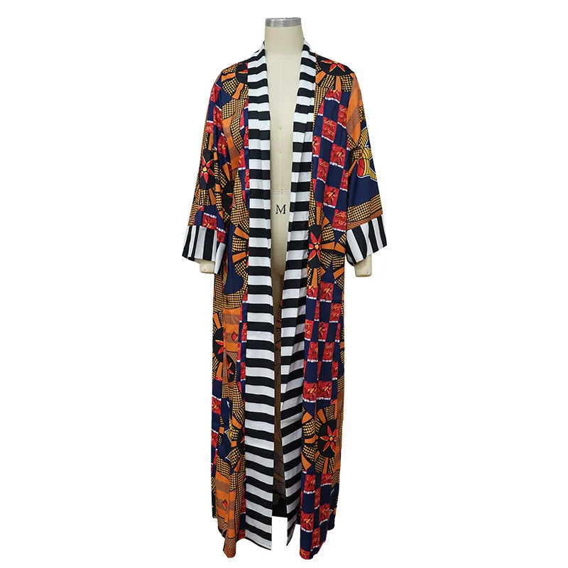 African Ethnic Print Loose Long Trench Coat Streetwear