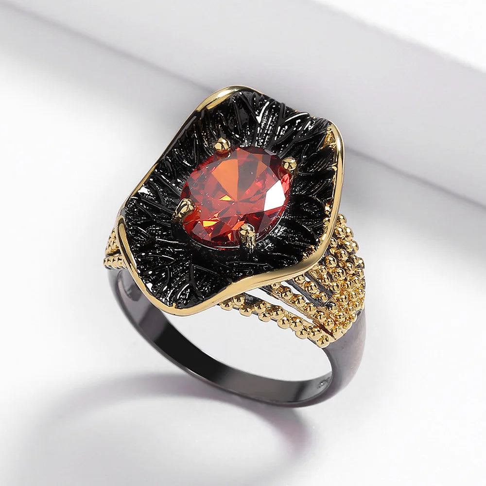 Exaggerated Irregular Black Gold Ring