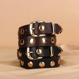 Women Studded Leather Belt Fashion Punk Style Ladies Belts for Jeans Dress Adjustable Waist Belt Rivet Decor