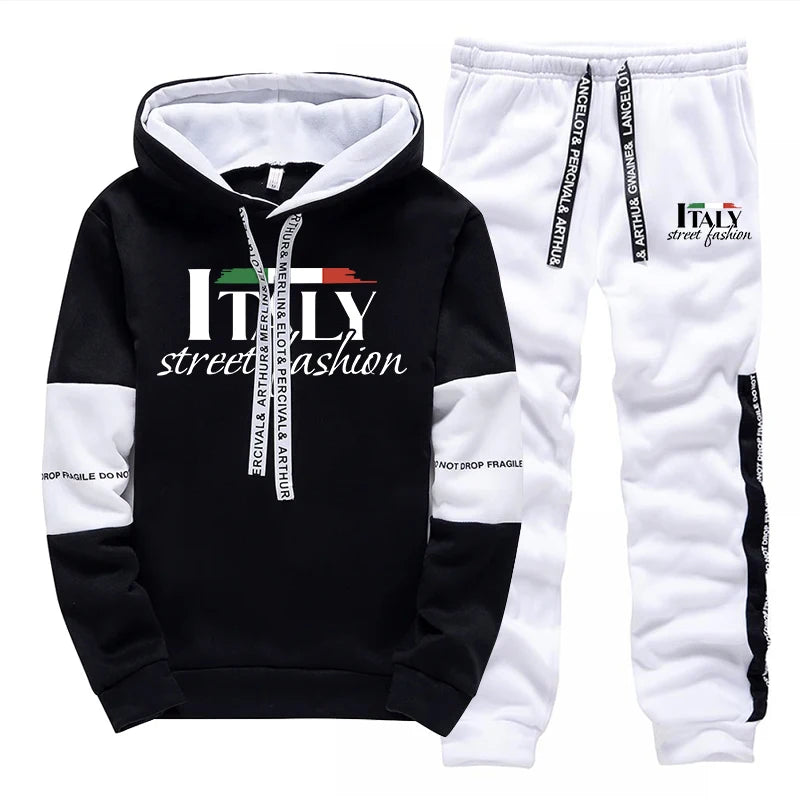Mens Tracksuit Print Casual Sweatshirts Sweatpants 2 Pcs Set Autumn Winter Sportswear Suit Outdoors Sports Jogging Mens Clothing