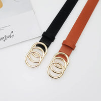 Women's Belt Trend Triple Round Buckle Belt Simple Versatile Youth Belt PU Leather Belt Paired with Jeans Dress Ladies Belts