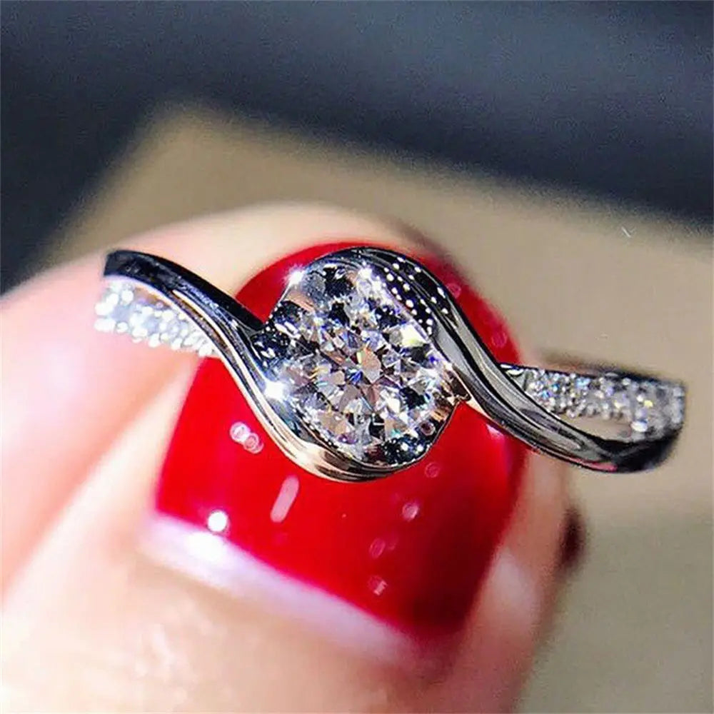 Sparkling 9 Women Shinning White Sapphire Wedding Ring Cubic Zirconia Jewelry Gifts Size 6-10
