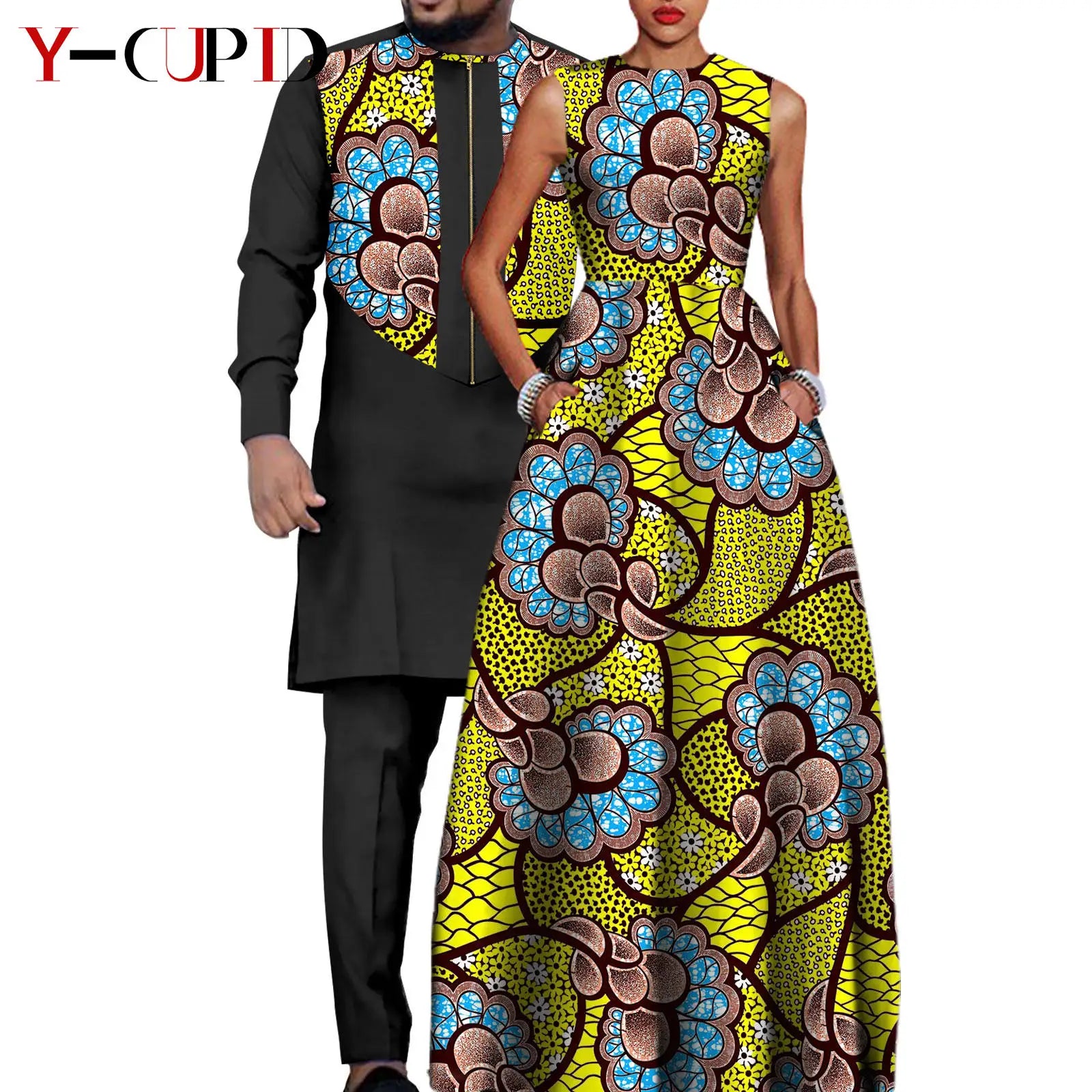 African Dresses for Matching Couple Outfits for Party Vestidos Y23C067