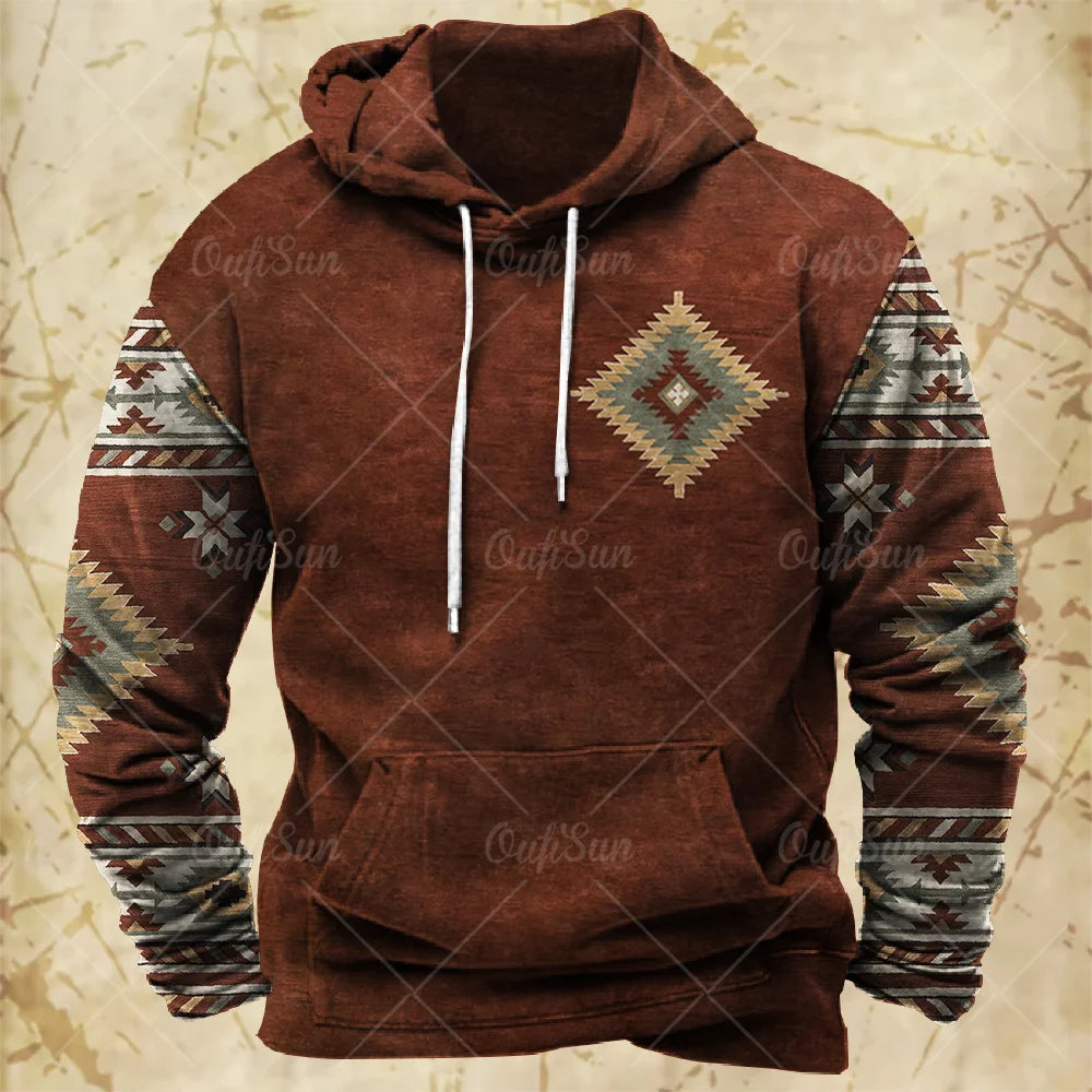 Men Hooded Vintage Print  Sweatshirt