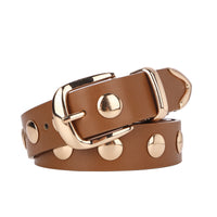 Women Studded Leather Belt Fashion Punk Style Ladies Belts for Jeans Dress Adjustable Waist Belt Rivet Decor