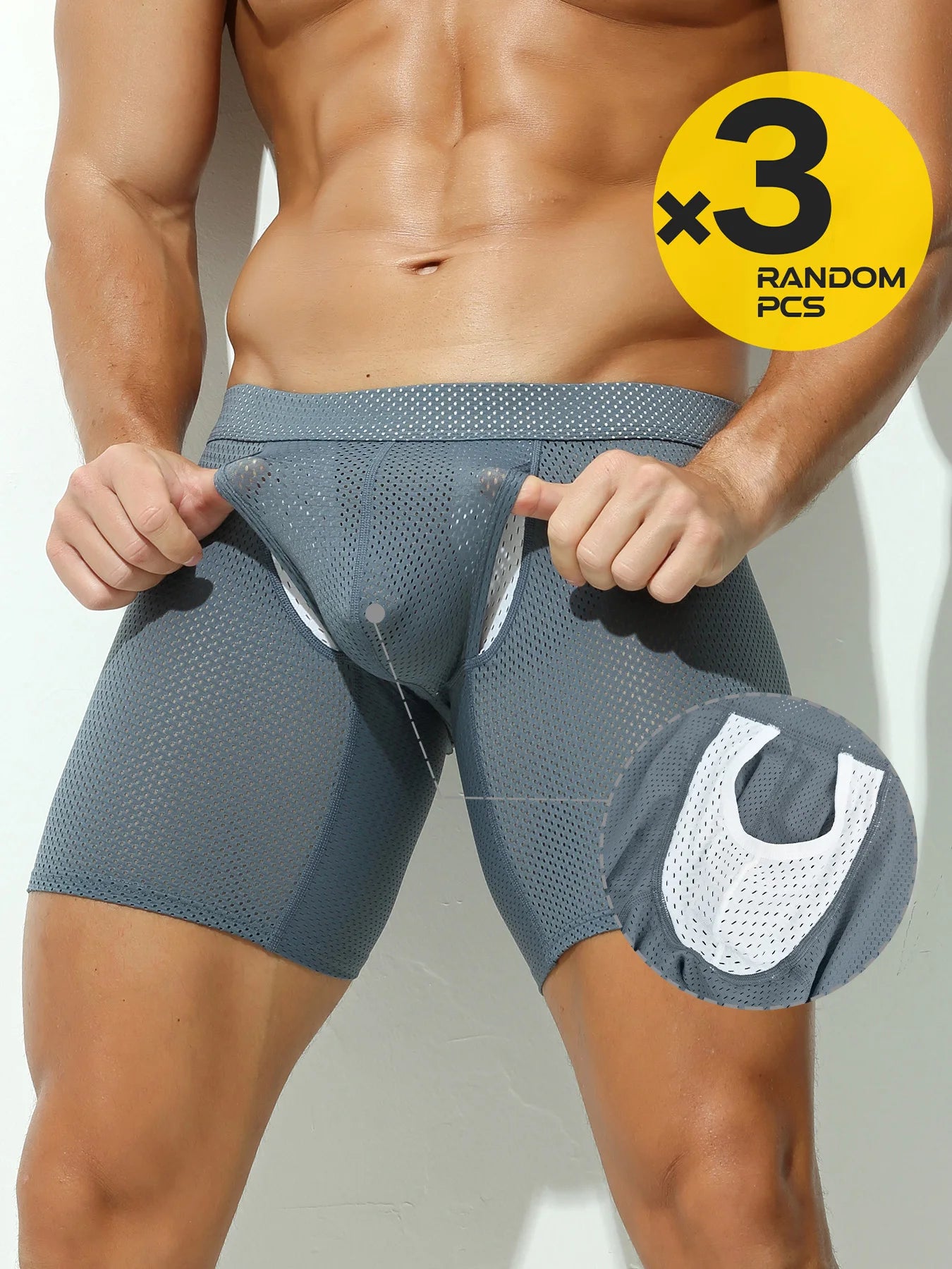 2pcs/3pcs/4pcs Long Leg Boxer Shorts for Men in Breathable Mesh Fabric Sport Underwear Randomly