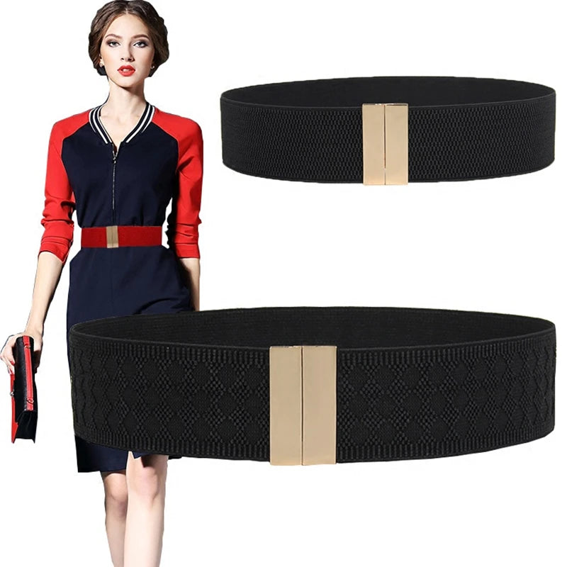 Fashion Women Elastic Band Wide Belts Simple Down Coat Waist Belt Female Buckle Black Strap Dress Decoration Accessories Ladies