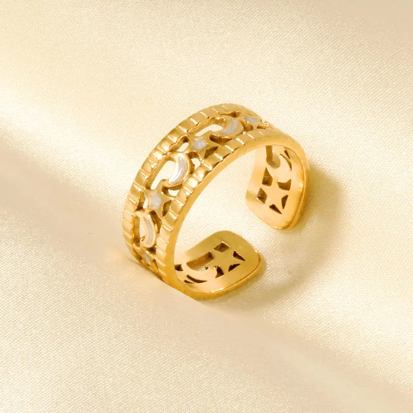 Elegant Ring Enamel Stainless Steel Rings For Women Men Accessories Flower Plant Jewelry Real Gold