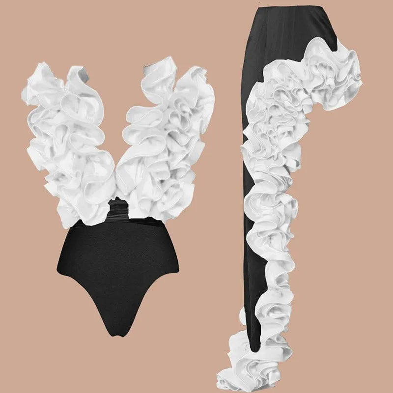 Women Ruffle Splice Bikini With Skirt