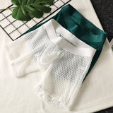 Fashion Ice Silk Underwear Long Leg Boxer Shorts For Man EUR Size Summer Thin Quick Dry Panties Lace Sexy Lengthen Underpants