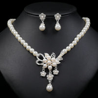 Personality flower Pearl Wedding Necklace Earring