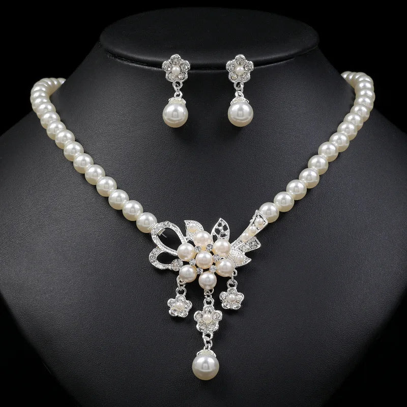 Personality flower Pearl Wedding Necklace Earring