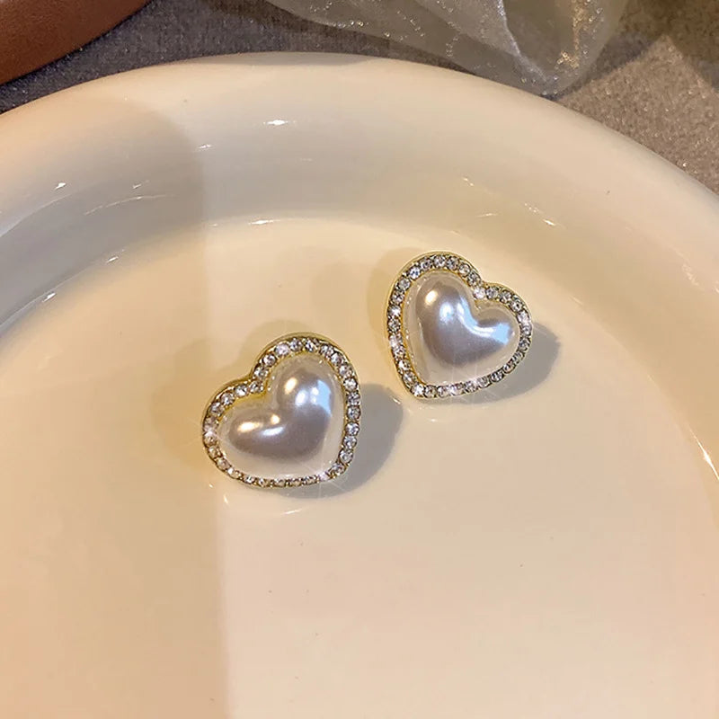 Gold Plated Pearl Heart Stud