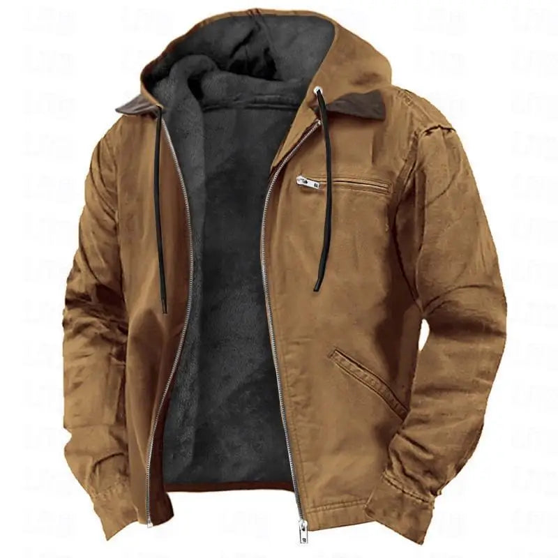 Men's Solid-Color Hooded Cotton Jacket