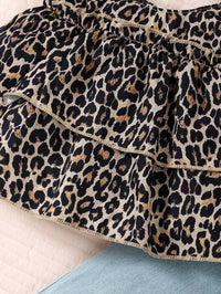 3 Pcs Leopard Bow Top+Blue Jeans+Headband Set