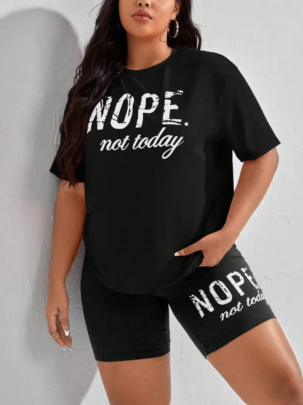 Nope Not Taday Letter Prints Tops & Shorts
