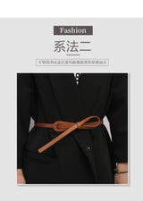 Thin Knotted Belts for Women Belt Lady Waist Band Soft Leather Waist Belt Solid Color Strap Dress Coat  Accessories Luxury