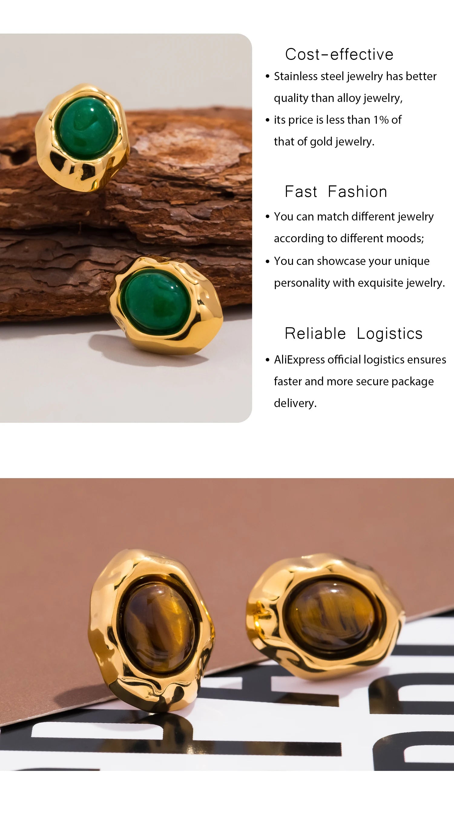 18K Gold Plated Stainless Steel with Gemstone