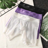 Fashion Ice Silk Underwear Long Leg Boxer Shorts For Man EUR Size Summer Thin Quick Dry Panties Lace Sexy Lengthen Underpants